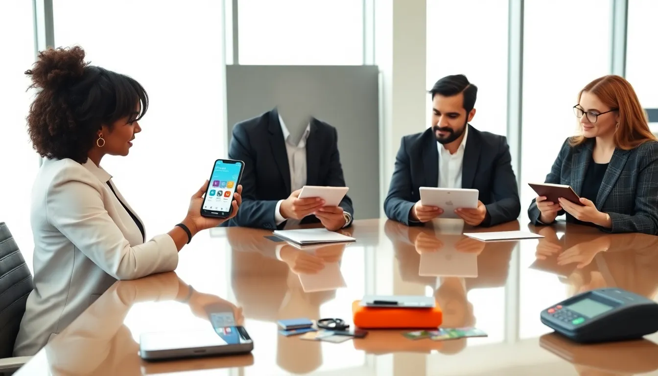 diverse team discussing digital wallets in a modern office.