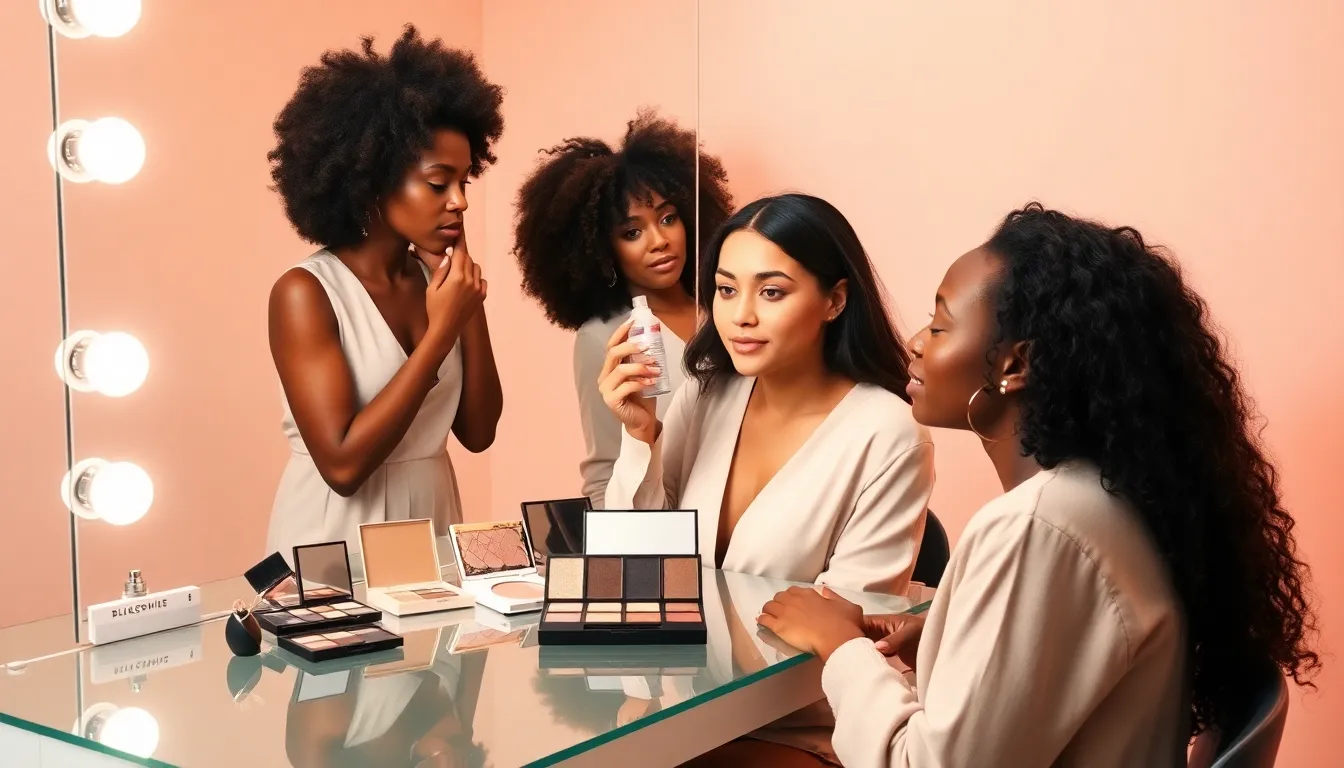 makeup demonstration in a modern beauty studio.
